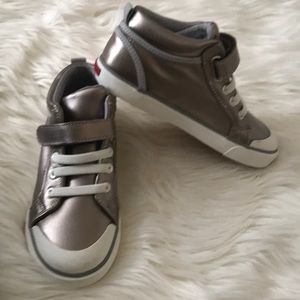 Brand New Pewter Leather Sneakers girls size 13